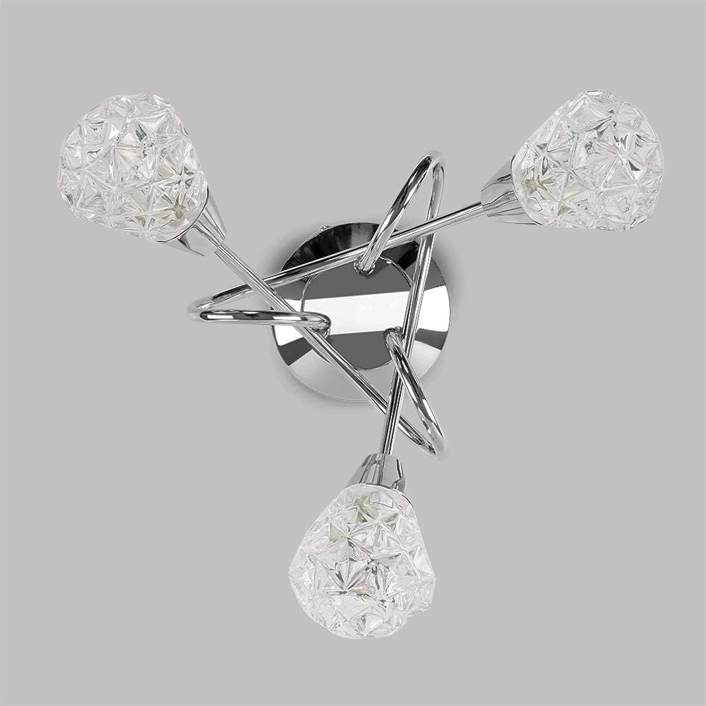 3 Way Chrome Ceiling Light with Diamond Glass Shades – Modern Pendant Fixture