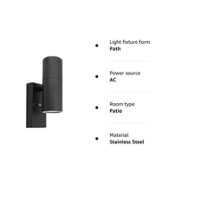 Outdoor Wall Lights, Up and Down Lamp with Motion Sensor, IP44 Black Stainless Steel Outside Lighting Mains Powered Fixtures