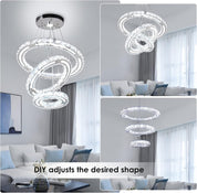 Modern Adjustable 2-Ring LED Crystal Chandelier with Remote