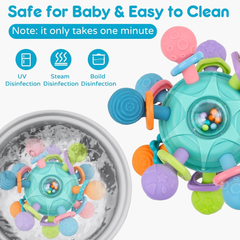Sensory Montessori Baby Toy Rattle Teether Shaker for Infants 0–12 Months (Blue)
