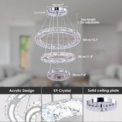 Modern Adjustable 2-Ring LED Crystal Chandelier with Remote
