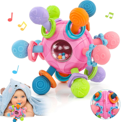 Sensory Montessori Baby Toy Rattle Teether Shaker for Infants 0–12 Months (Blue)