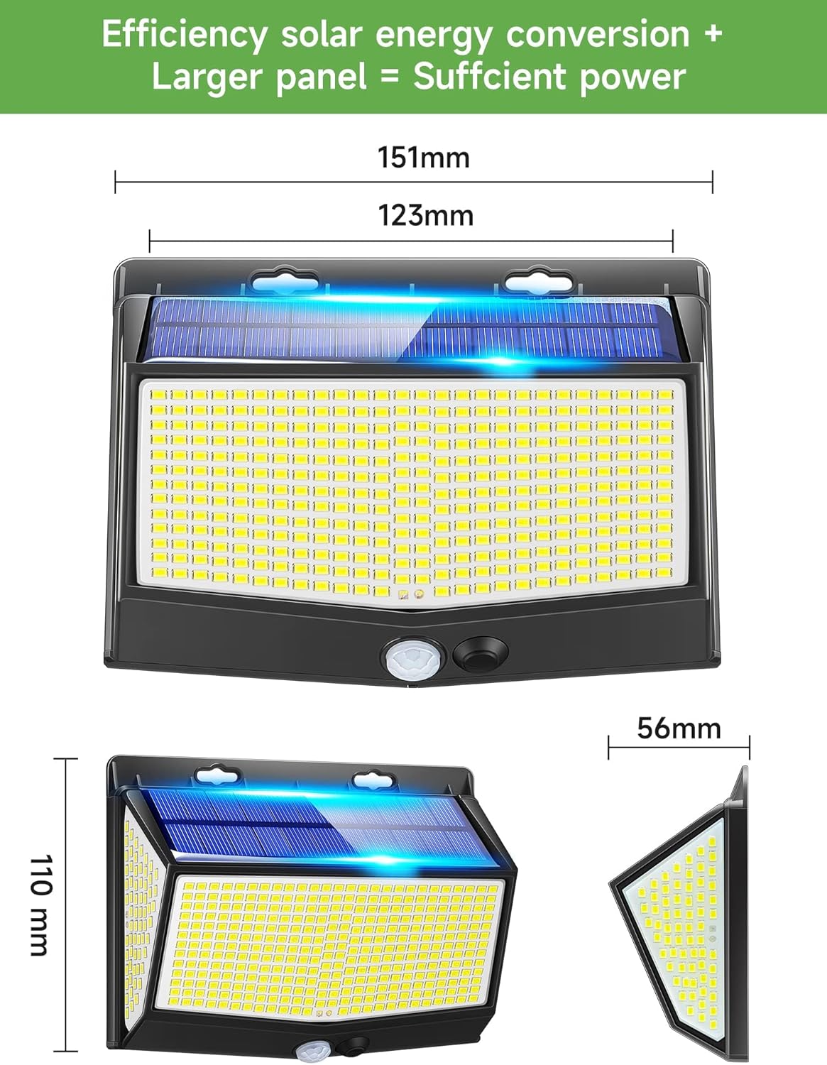 468 LED Solar PIR Motion Sensor Wall Light – Outdoor Garden Security Lamp