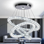 Modern Adjustable 2-Ring LED Crystal Chandelier with Remote