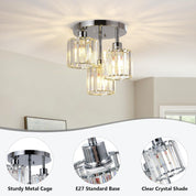 Modern 3-Light Crystal Ceiling Light – Chrome Semi Flush Mount Fixture