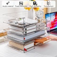 Pack of A4 Clear Acrylic Document Trays – Stackable Letter File Organiser, Transparent
