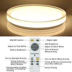 48W Dimmable LED Flush Ceiling Light, Modern with Transparent Edges, Remote Control