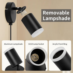 Wall Lights with Switch, Adjustable GU10 Plug-In Lamps 2 Pack