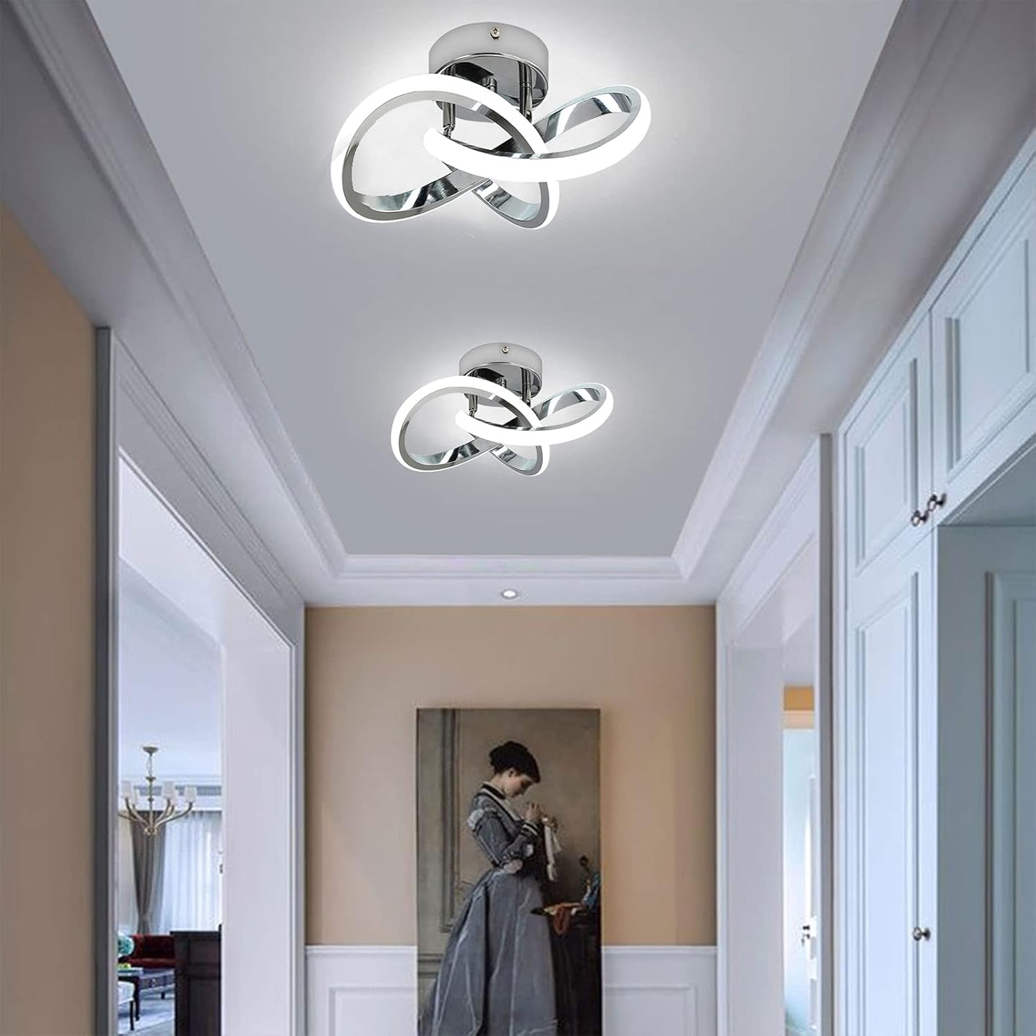 Modern Silver LED Ceiling Light – 22W Cold White Fixture for Hallway & Entrance