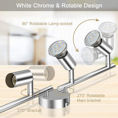 Rotatable 4-Way LED Ceiling Spotlight - Matt Nickel, Living Room, Bedroom, 4x 7W GU10 LED Bulbs (700LM, White)