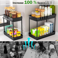 PurKeep 2-Pack Under Sink Storage Organiser – 2-Tier Adjustable Kitchen & Bathroom Shelf