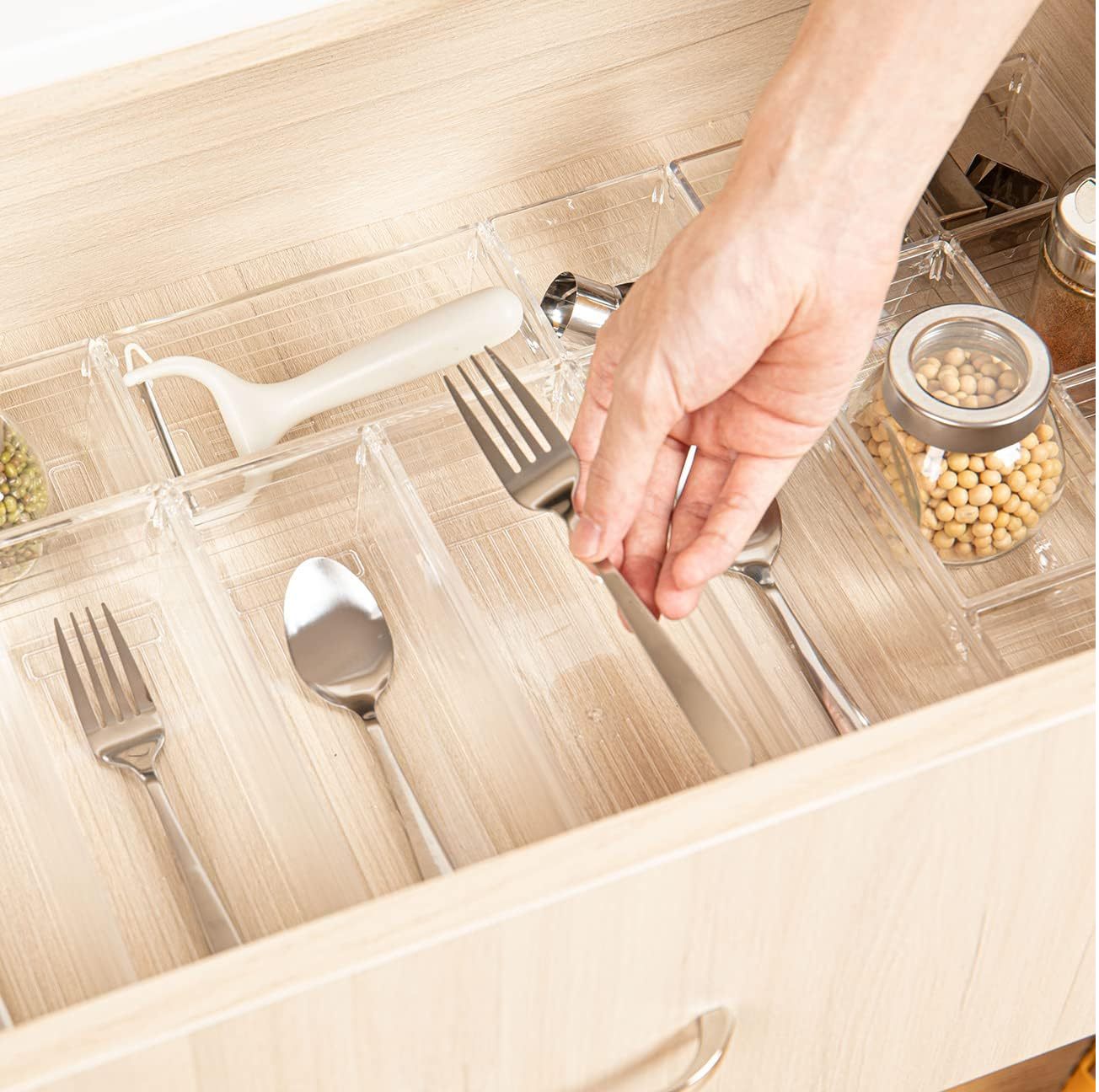 14 Pcs Clear Drawer Organiser Trays – Versatile Storage for Office, Kitchen & Makeup