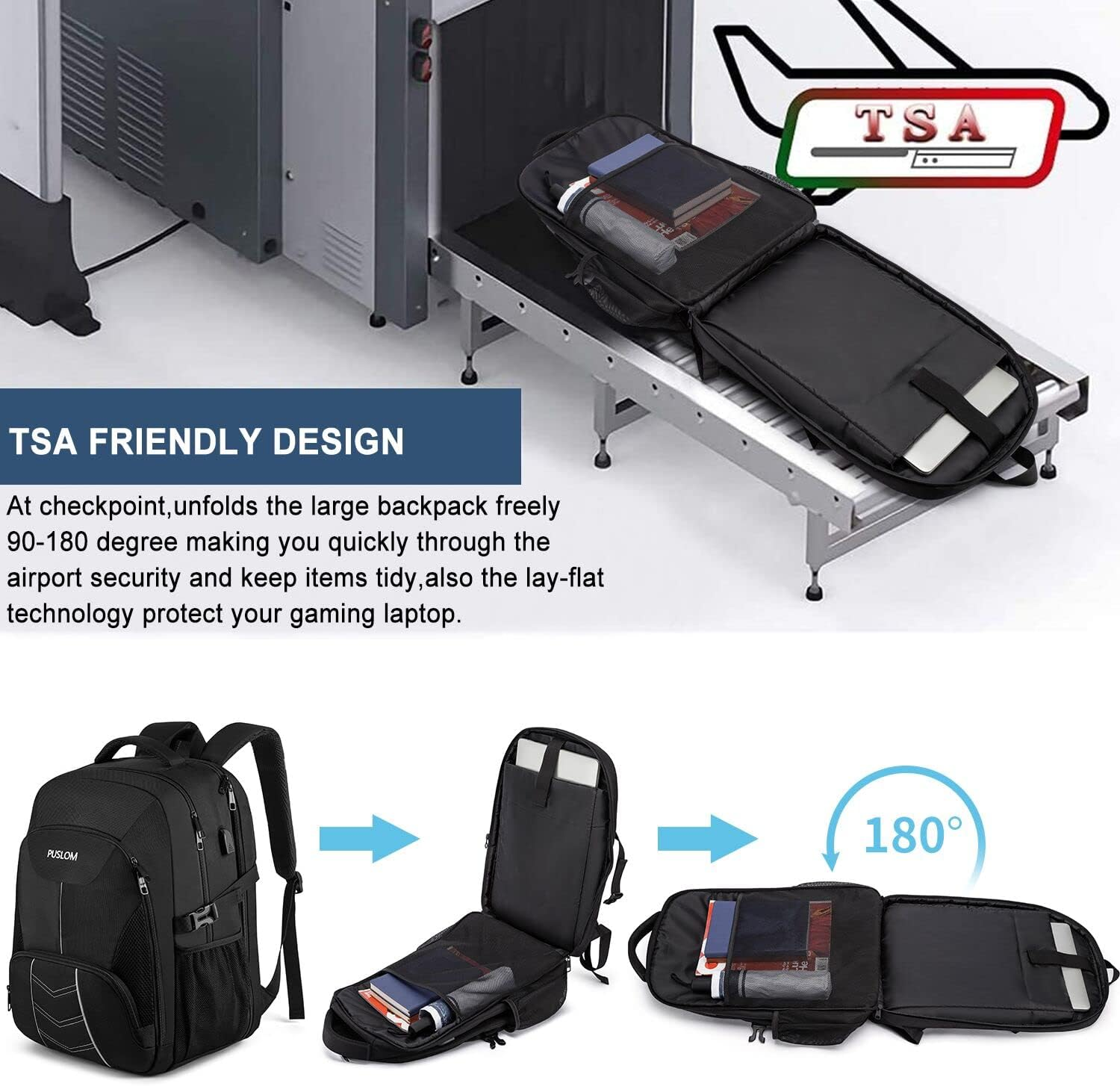 55L Extra Large Laptop Backpack – TSA Travel Rucksack with USB Port, 18.4 Inch