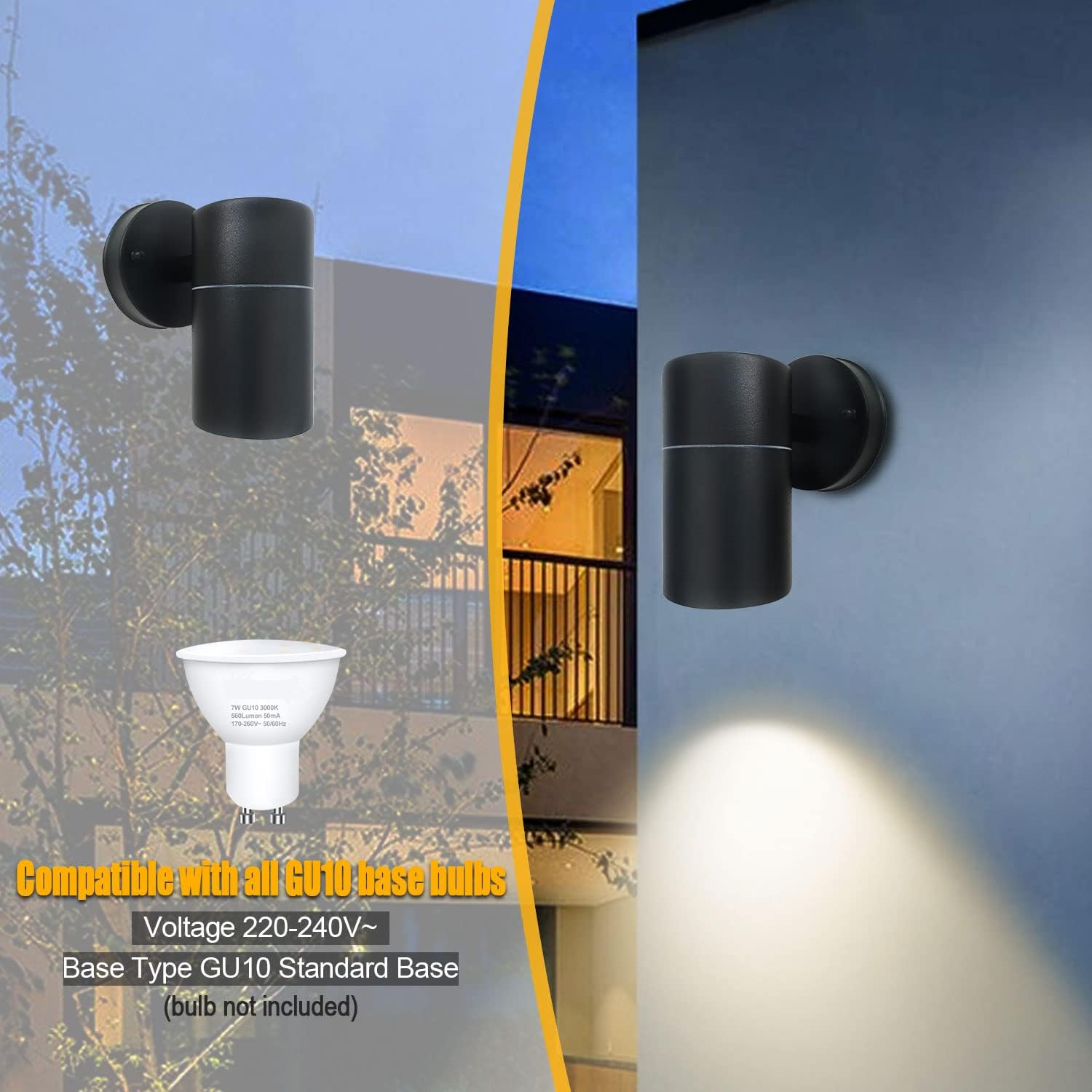 Black Outdoor Wall Light Down Only, GU10 Base, IP44 Waterproof Stainless Steel Exterior Wall Sconce for Front Door, Porch, Patio, Garden & Garage