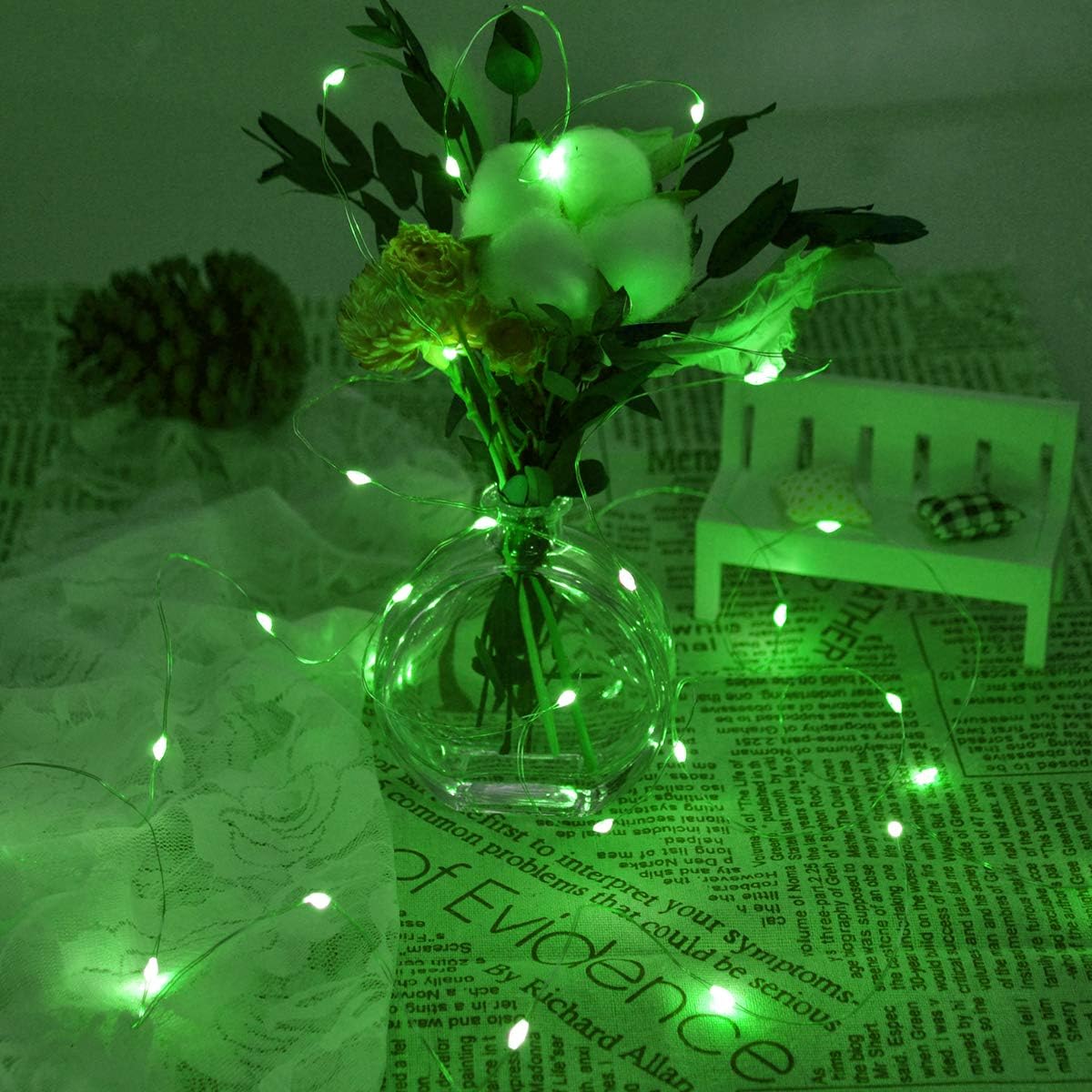 Green Fairy Lights, 5M 50 LEDs Battery Powered String Lights