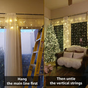 300 LED Curtain Lights – Warm White, 8 Modes