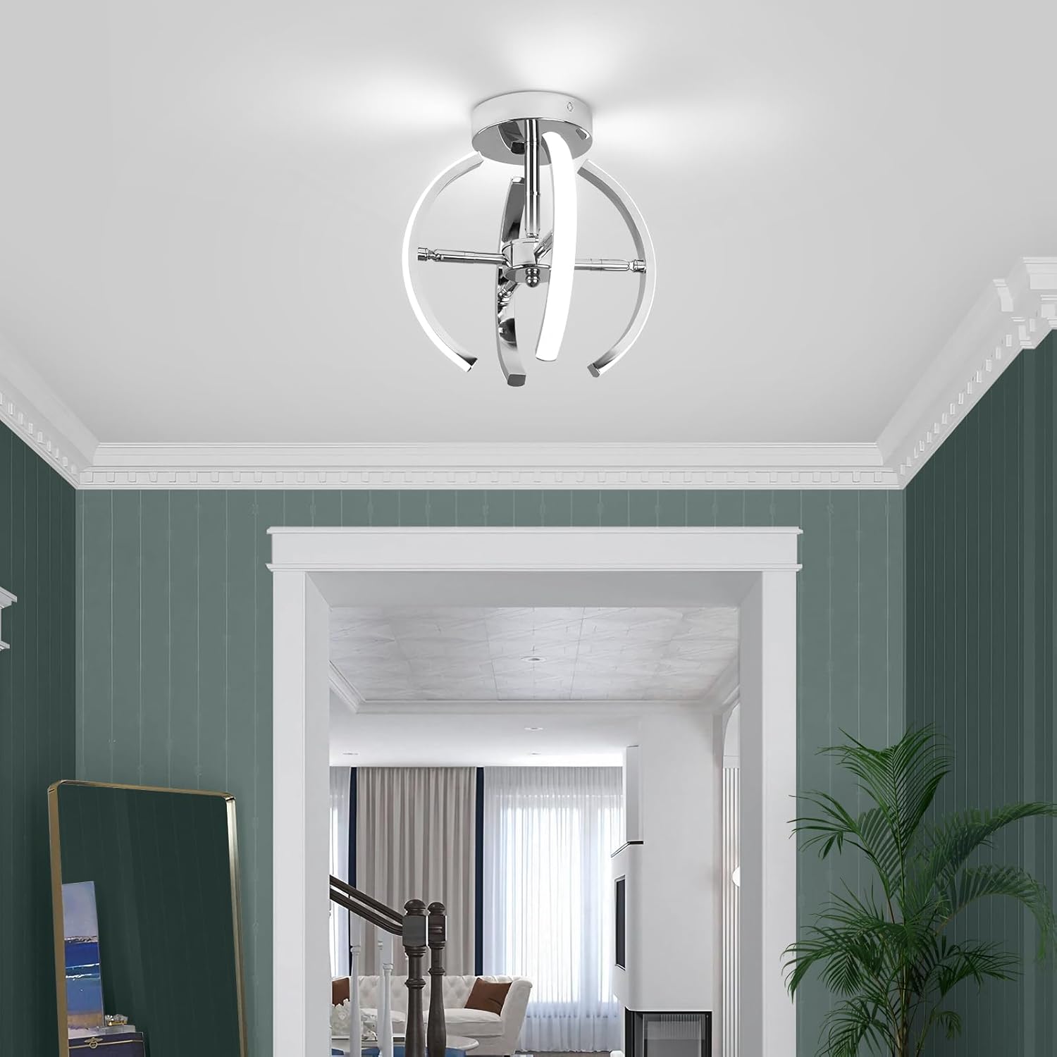 Curved LED Ceiling Light – 22W Cool White, Silver