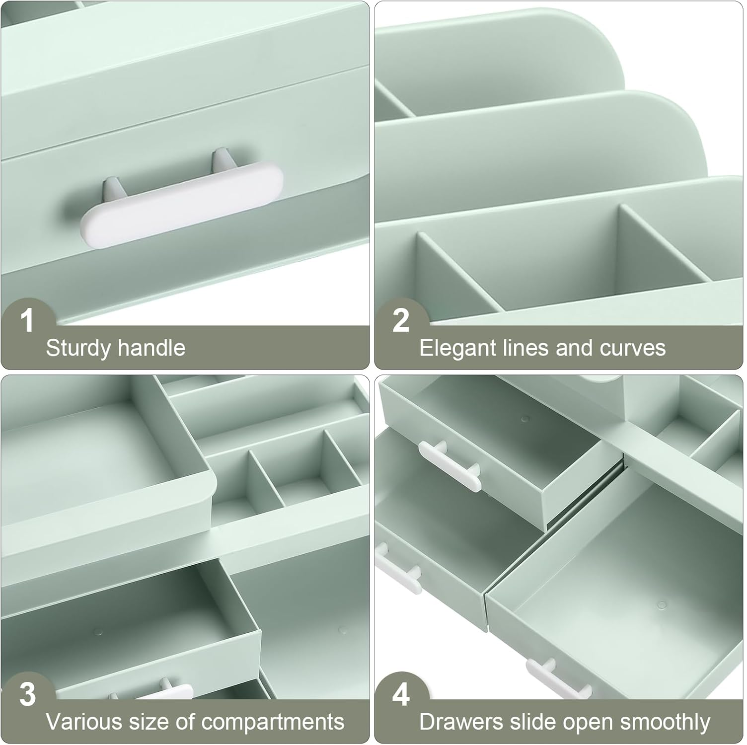 Green Makeup Organizer Box with Drawers for Skincare and Jewelry Storage