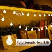 Battery Globe String Lights, 40 LEDs, 8 Modes, Waterproof