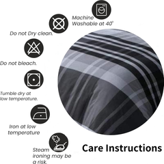 Olivia Rocco Hudson Check Duvet Cover Set – Cotton Rich Bedding, Black/Grey Double