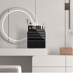 Makeup Organizer Box 3-Piece Set with 6 Stackable Cosmetic Drawers