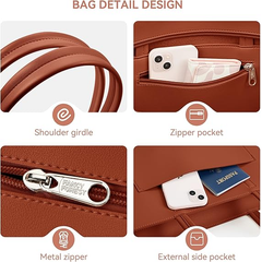 Large Leather Tote Bag for Women – Work & School Handbag with Zipper & Pockets