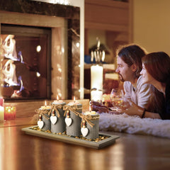Wooden Candle Holder Set of 4 with Tray