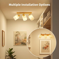 3-Way Kitchen Ceiling Spotlight with Adjustable Wooden Bar