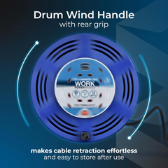 4 Socket 15M Extension Lead Cable Reel with Thermal Cut-Out, 10A Blue/Black