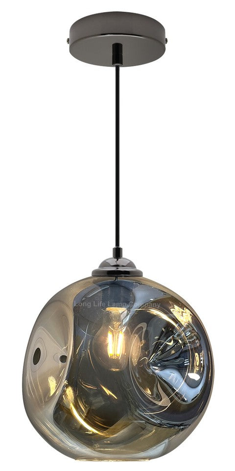 Vintage Smoked Glass Pendant Light with Irregular Shade – Ceiling Hanging Lamp for Home, Pub & Diner