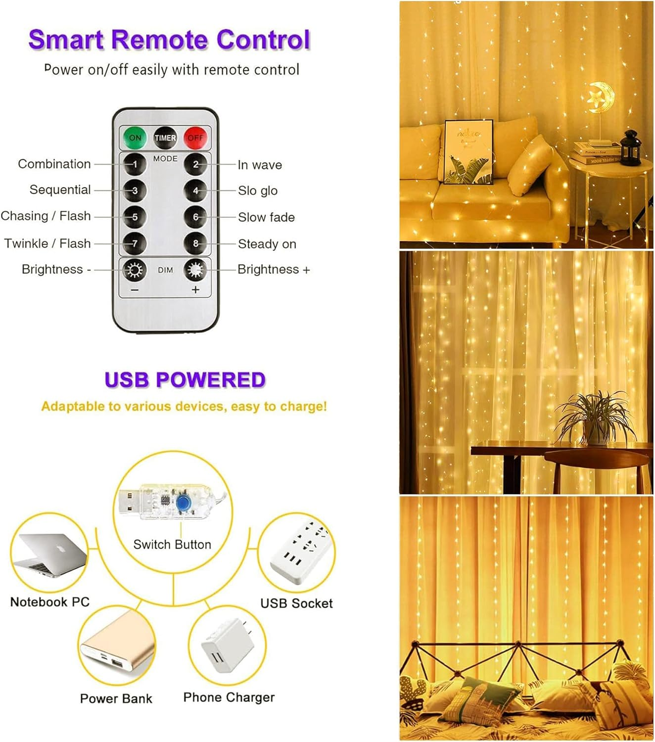 Fairy Curtain Lights with Remote Control