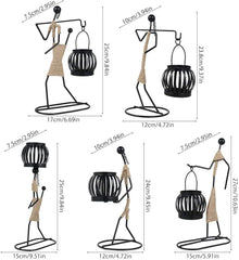 Retro Black Iron Little Girl Candle Holders Set