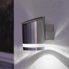 Solar Silver Stainless Steel LED Security Outdoor Wall Light with Motion Sensor Aluminium