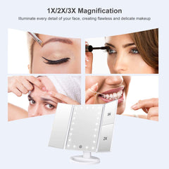 Makeup Mirror with 21 LED Lights, 3X/2X Magnification, Batteries/USB Dual Power, White