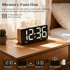 Wood Grain Digital Alarm Clock with Dual Alarms, Snooze & Adjustable Brightness