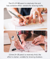 6PCS Mechanical Pencil Set – 0.5mm 0.7mm 0.9mm & 2mm Lead Holders with 12 Tube Refills