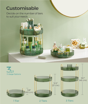 3-Tier Rotating Makeup Organizer, Customizable Skincare & Cosmetic Storage Box