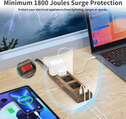 3 Way Wood Grain Extension Lead with USB Ports – 2M Surge Protected Power Strip