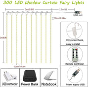 300 LED USB Curtain Lights – 8 Modes, Waterproof, Remote