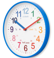 Kids Teaching Wall Clock, Blue Quartz Clock with Rainbow Dial & Quarter Markers