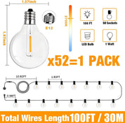 100FT Outdoor LED String Lights, Waterproof, 52 Bulbs