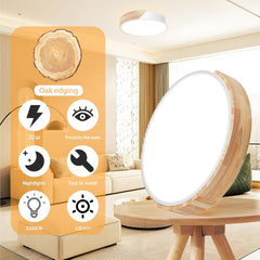 Wooden LED Ceiling Light, Dimmable Modern Fixture with Remote