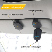 Magnetic Leather Car Sunglass Holder & Card Clip – Sun Visor Organizer Accessories (2-Pack, Black)