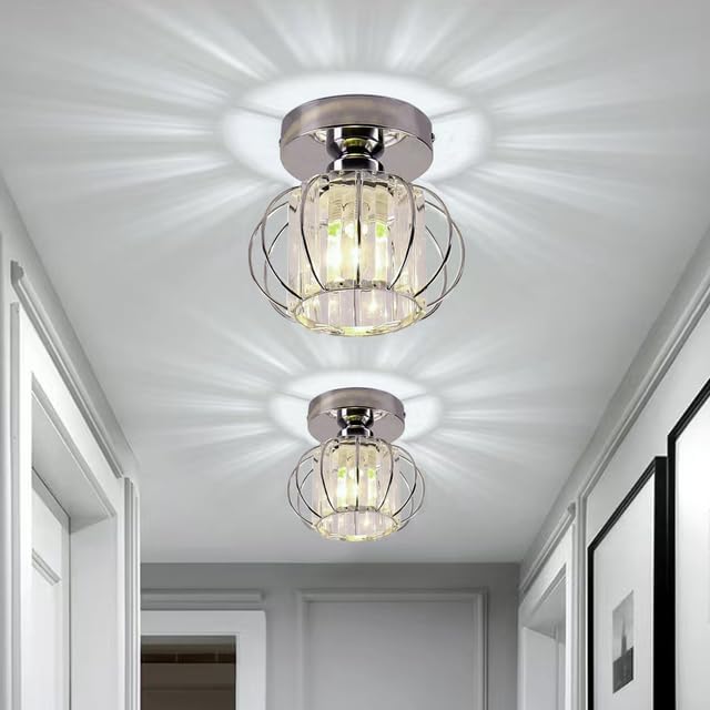 Mini Crystal Ceiling Light, Chrome Semi-Flush Mount