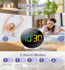 Curved LED Digital Alarm Clock with Dual Alarms, Snooze & 4-Level Brightness