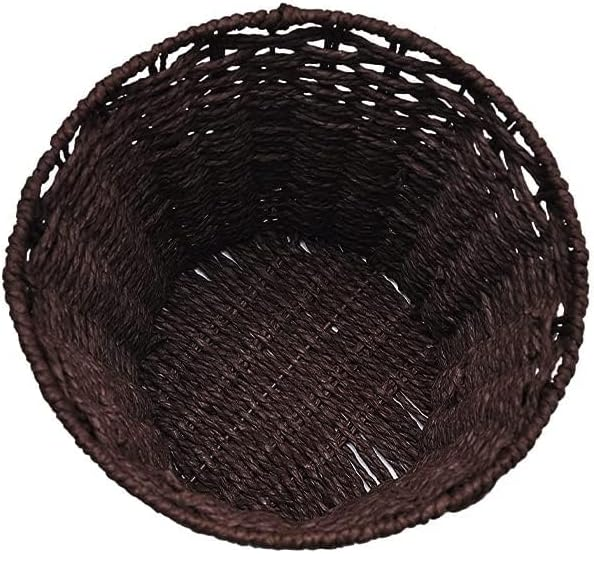 Round Handwoven Wicker Waste Bin – 25cm Brown Rubbish Basket for Home & Office