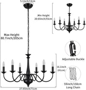 6-Light Black Chandelier – E14 Ceiling Light for Living Room, Dining, Bedroom, Kitchen