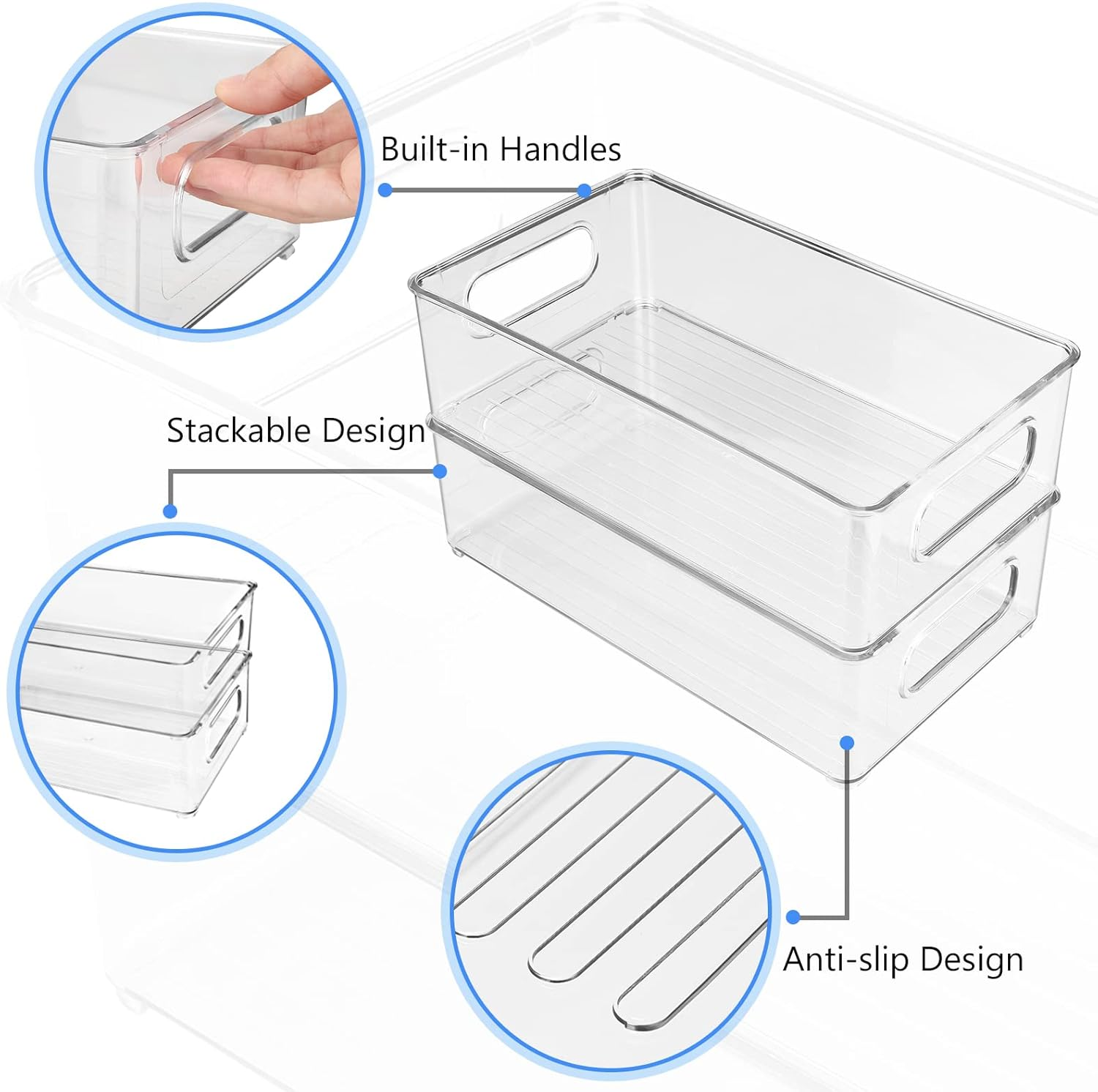 Stackable Fridge Organiser Set of 6 – Clear Plastic Kitchen Storage Boxes for Pantry & Cabinets