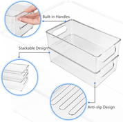 Stackable Fridge Organiser Set of 6 – Clear Plastic Kitchen Storage Boxes for Pantry & Cabinets