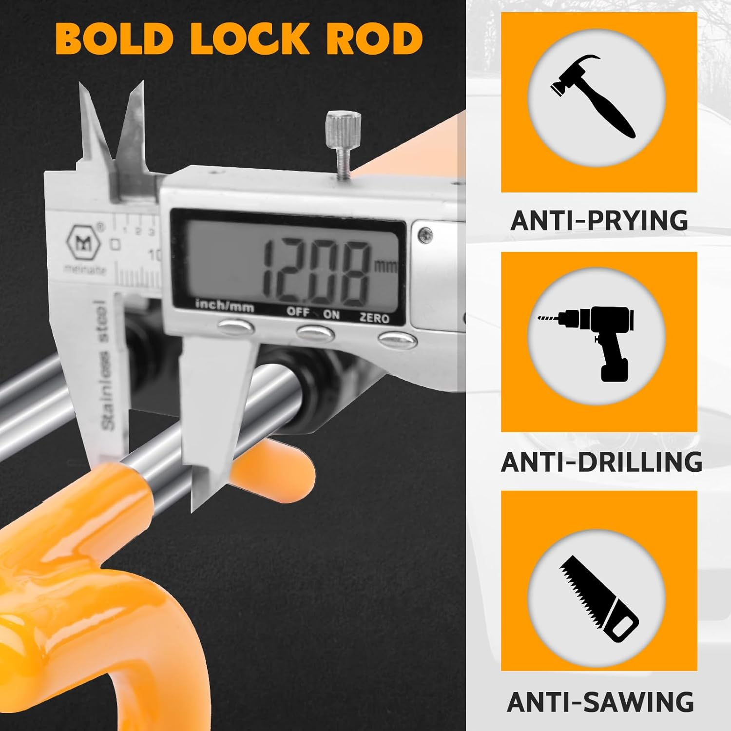Universal Twin Bar Steering Wheel Lock – Heavy-Duty Adjustable Car Anti-Theft Device with 3 Keys (Yellow)